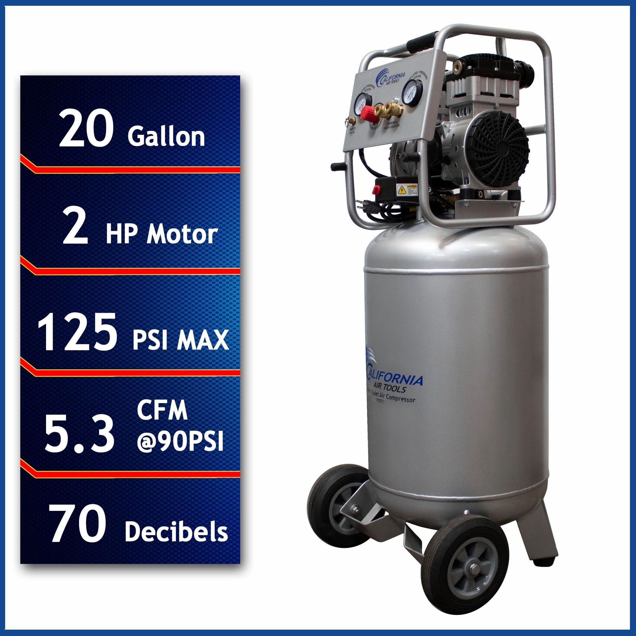 2HP 20 Gallon Oil-Free Steel Tank Air Compressor