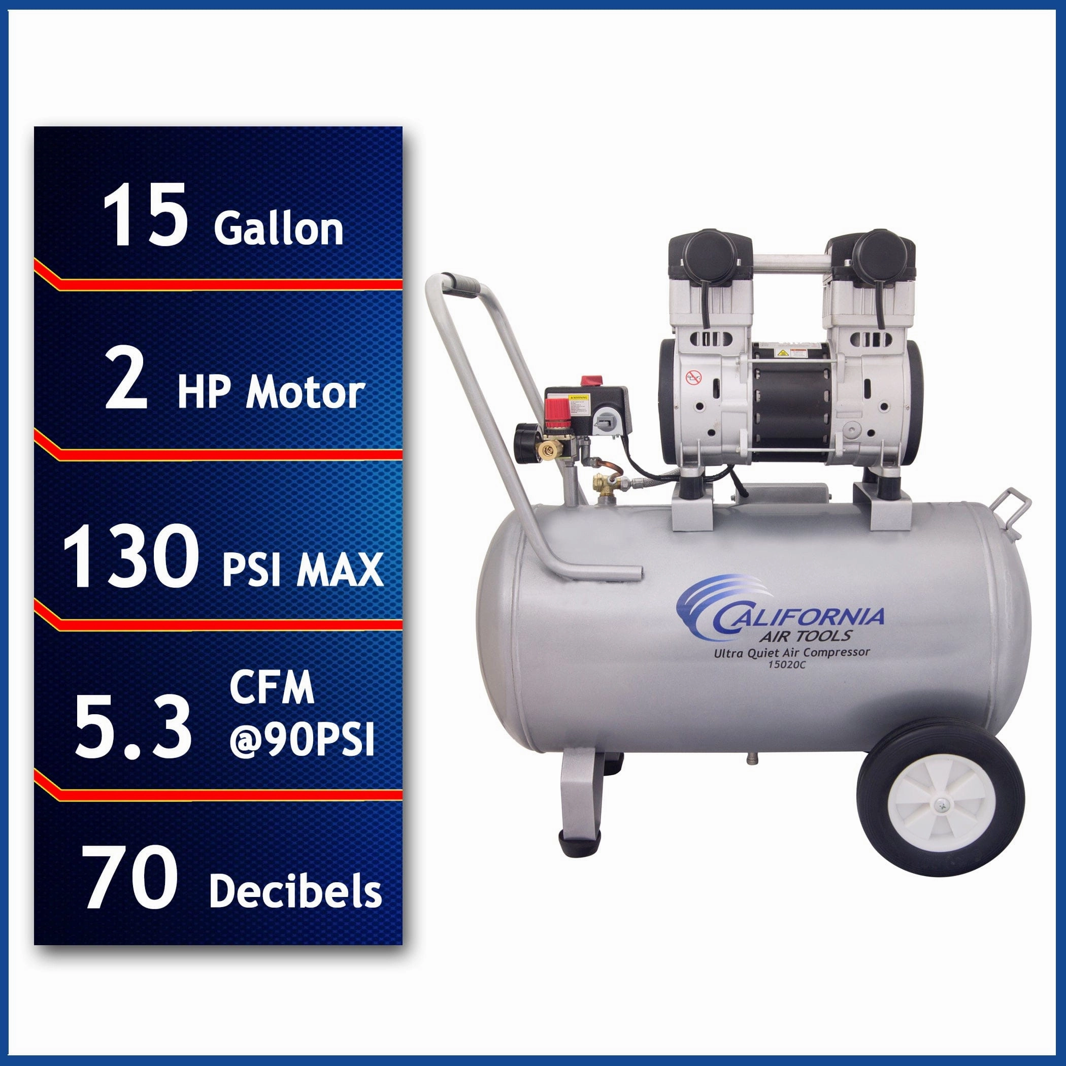 2HP 220V 15 Gallon Oil-Free Steel Tank Air Compressor