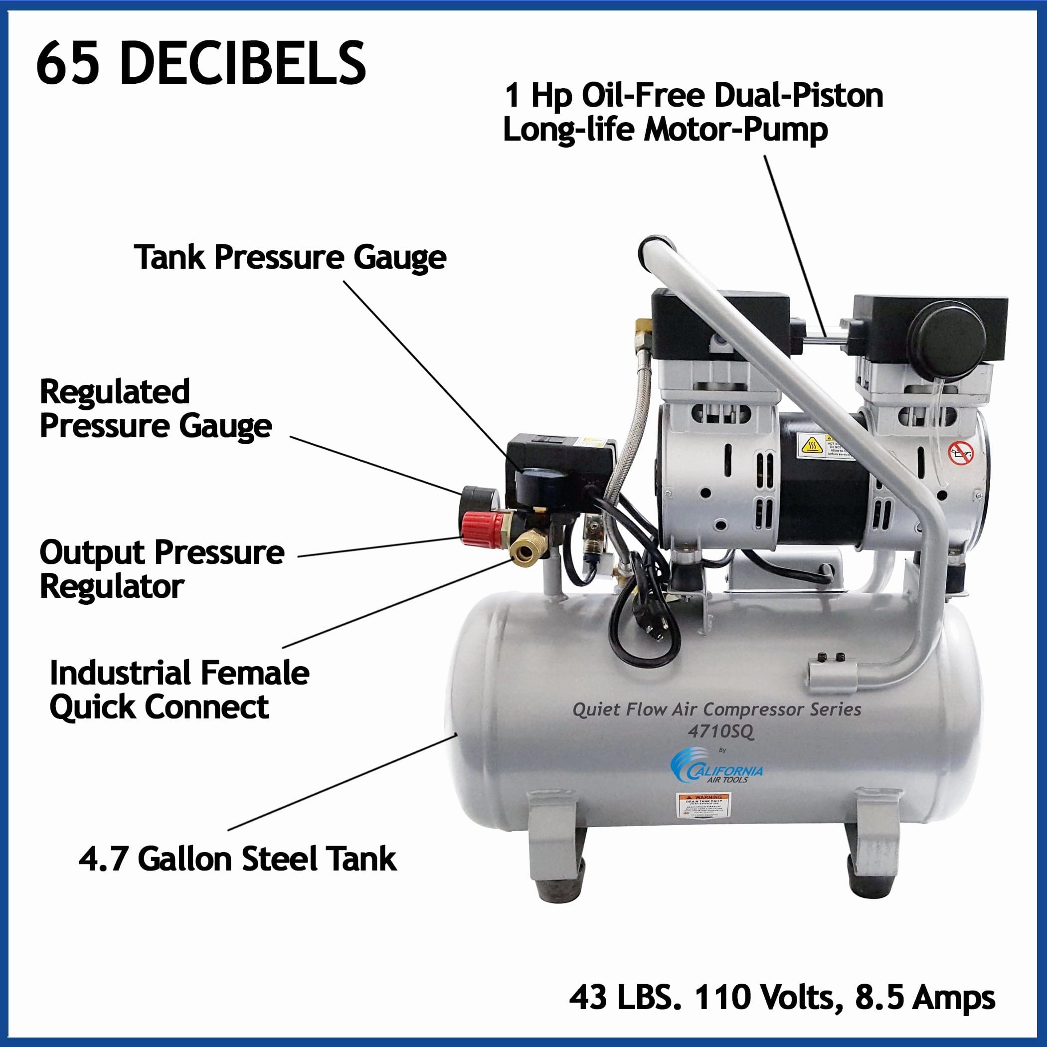 4.7 Gallon Oil-Free Steel Tank Air Compressor - 1 HP