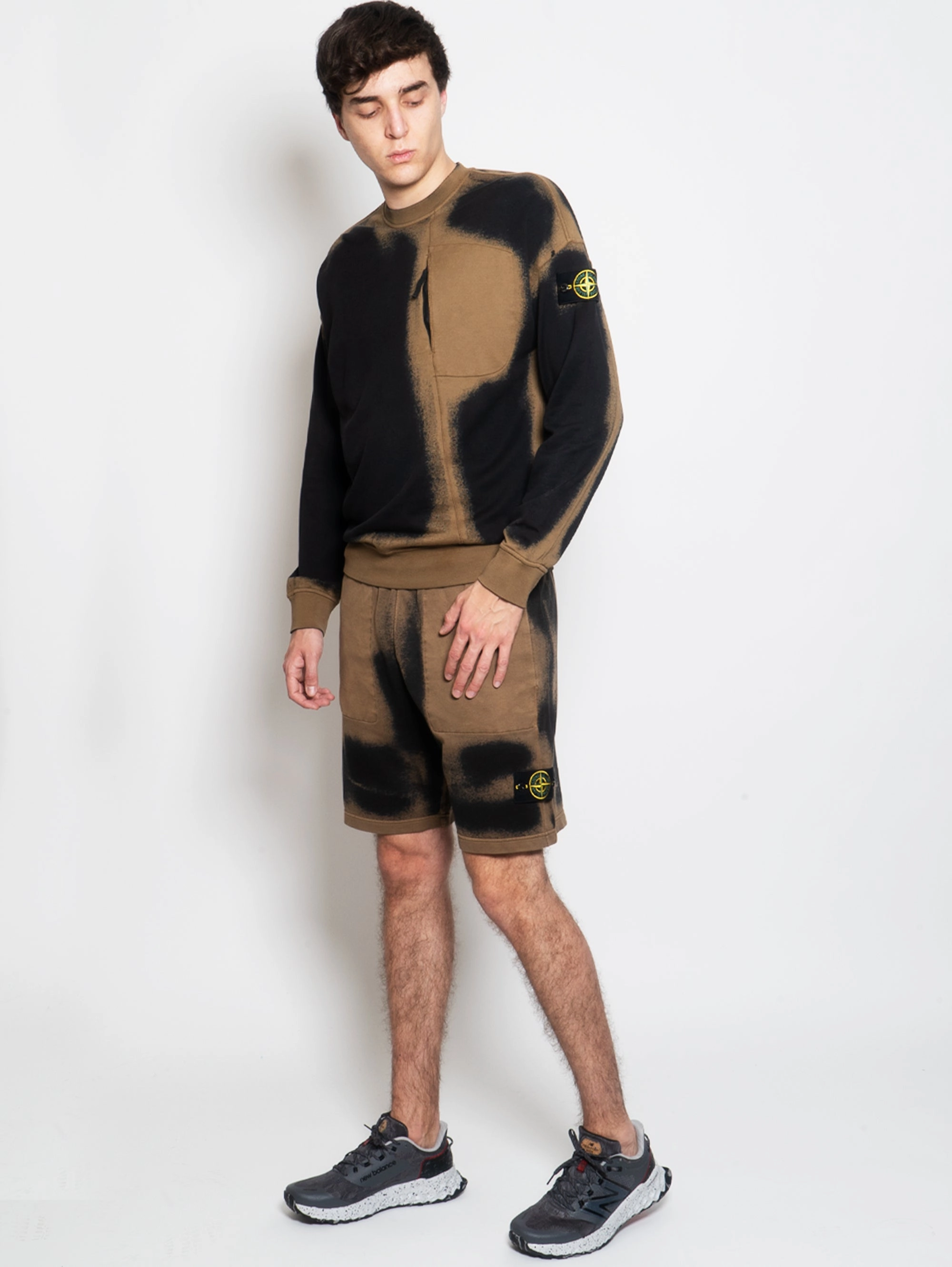 Beige/Black Airbrushed Fleece Bermuda