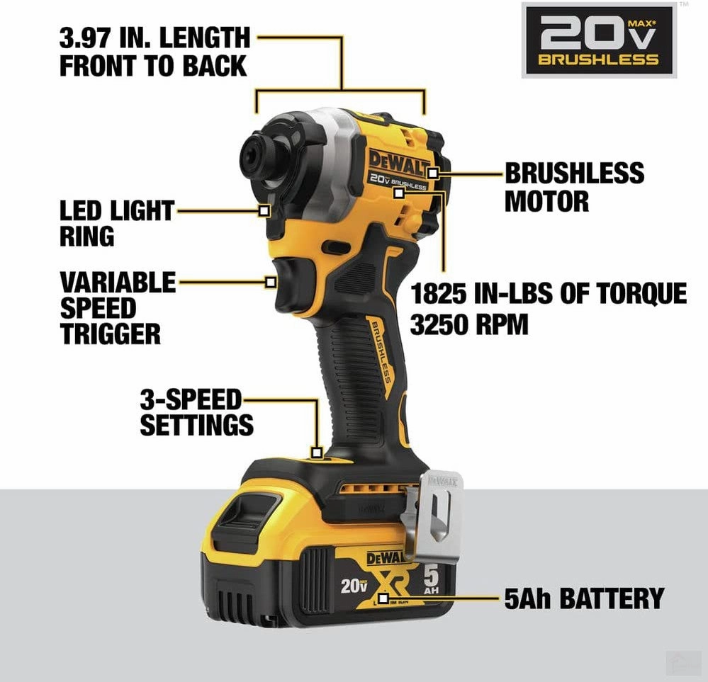 DEWALT ATOMIC 20V MAX* 1/4 in. Brushless Cordless 3-Speed Impact Driver Kit DCF850P1