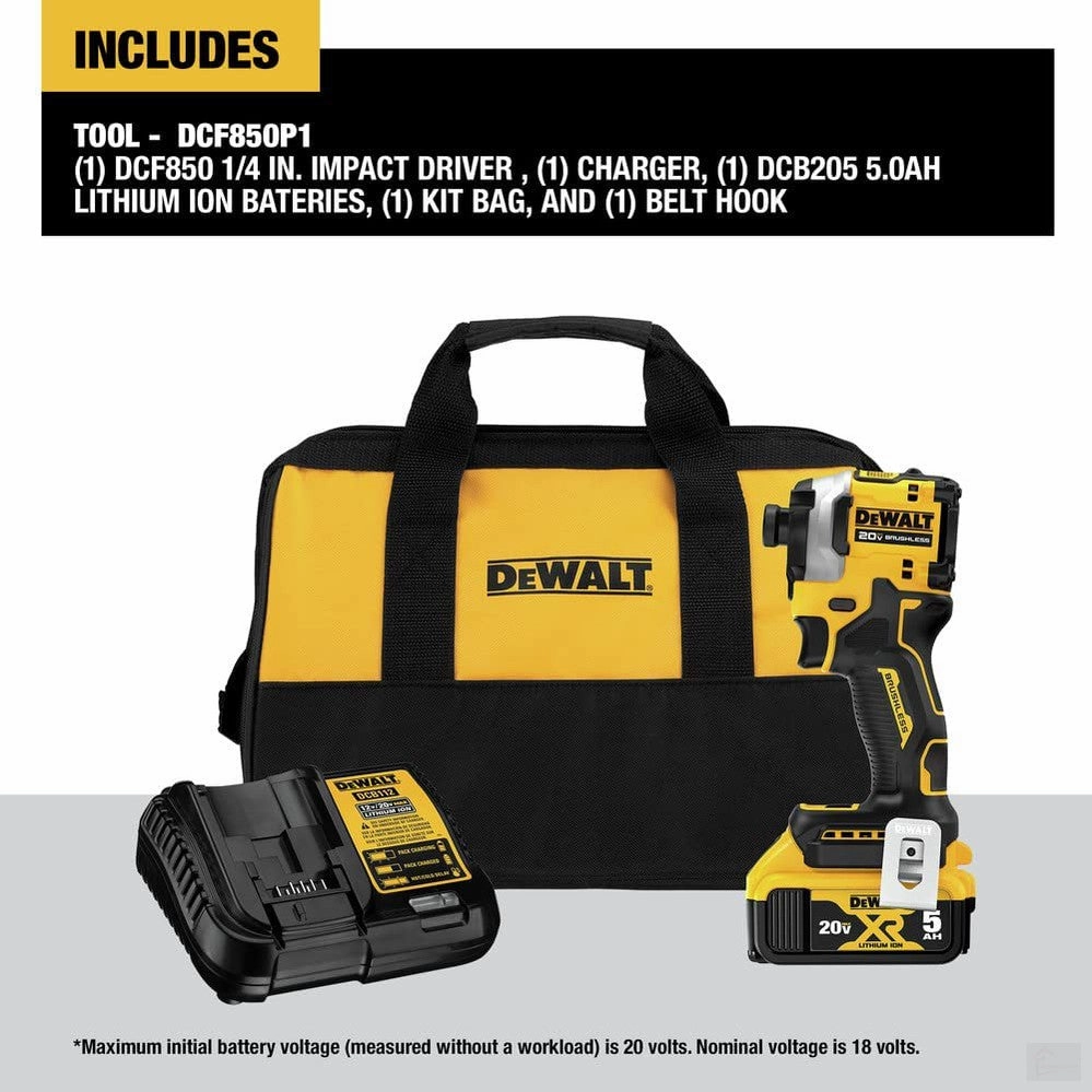 DEWALT ATOMIC 20V MAX* 1/4 in. Brushless Cordless 3-Speed Impact Driver Kit DCF850P1