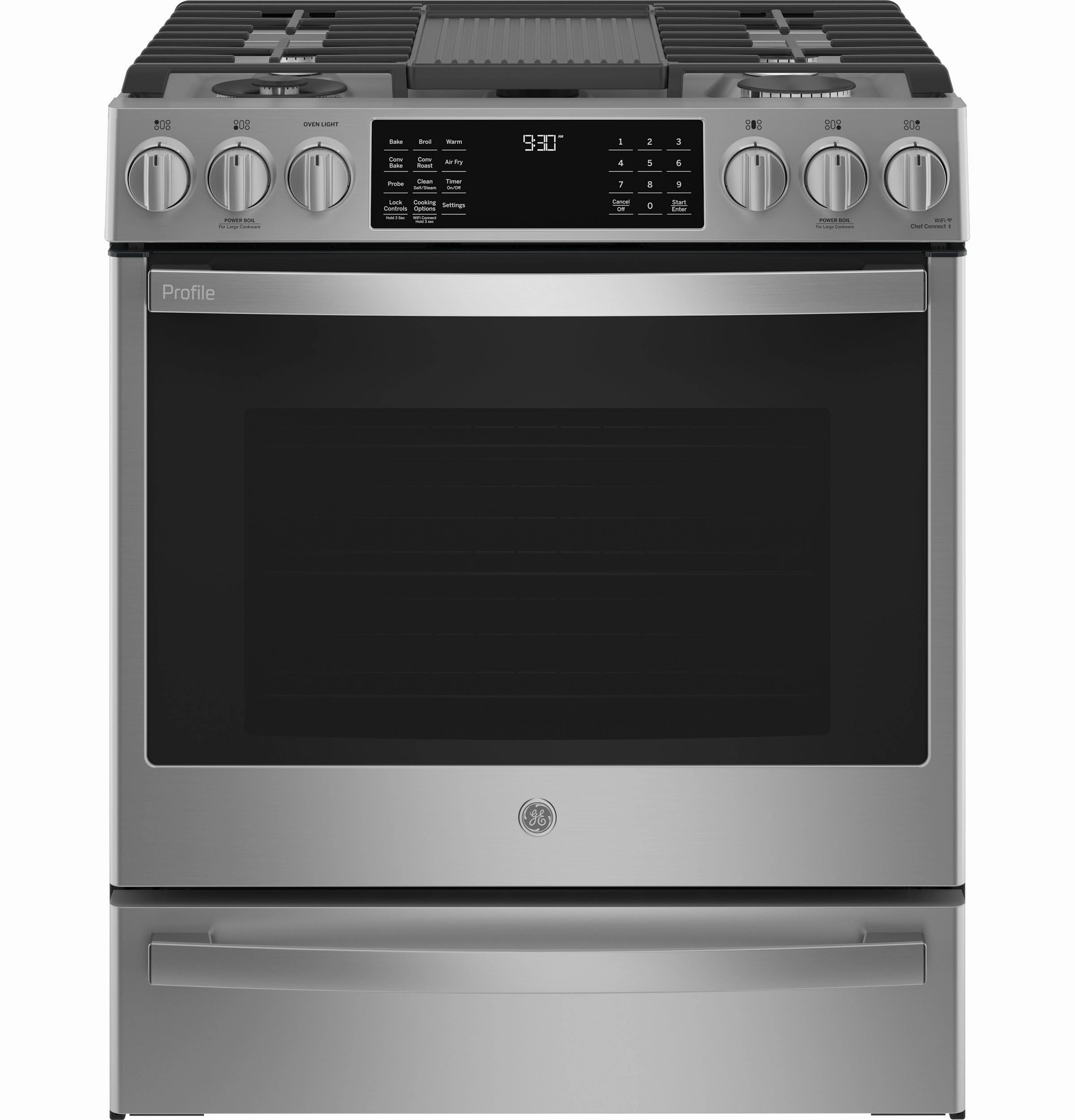 GE Profile Fingerprint Resistant Stainless Steel Smart Slide-In Dual Fuel Range with Air Fry (5.7 Cu.Ft.) - PC2S930YPFS