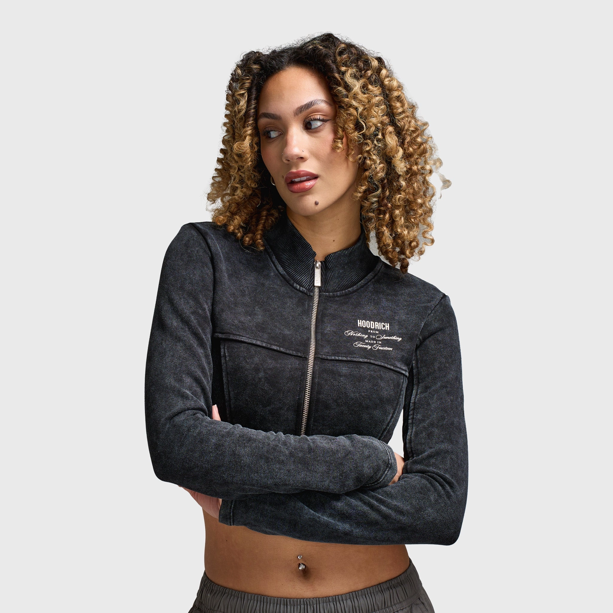 Hoodrich Women's OG Equate Corset Track Jacket Acid Wash Black / White Sand - Black