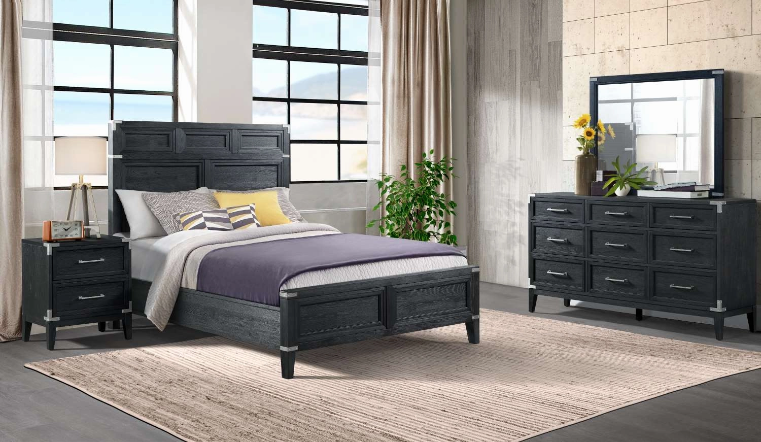Laguna 3-Piece King Bed - Weathered Oak and Black