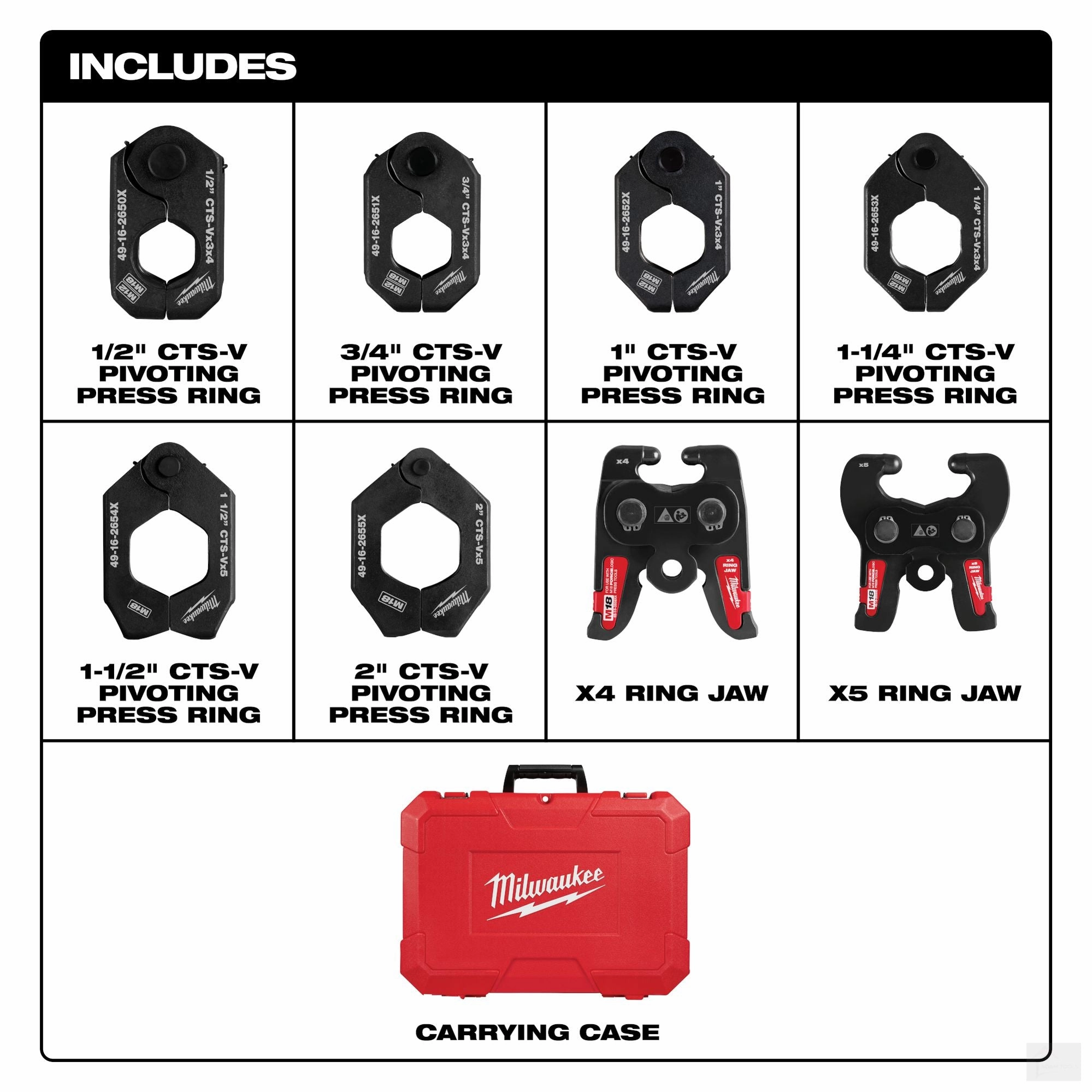 Milwaukee 1/2 in. - 2 in. CTS-V Pivoting Press Ring Kit for M18 FORCE LOGIC Press Tools (49-16-2662X)