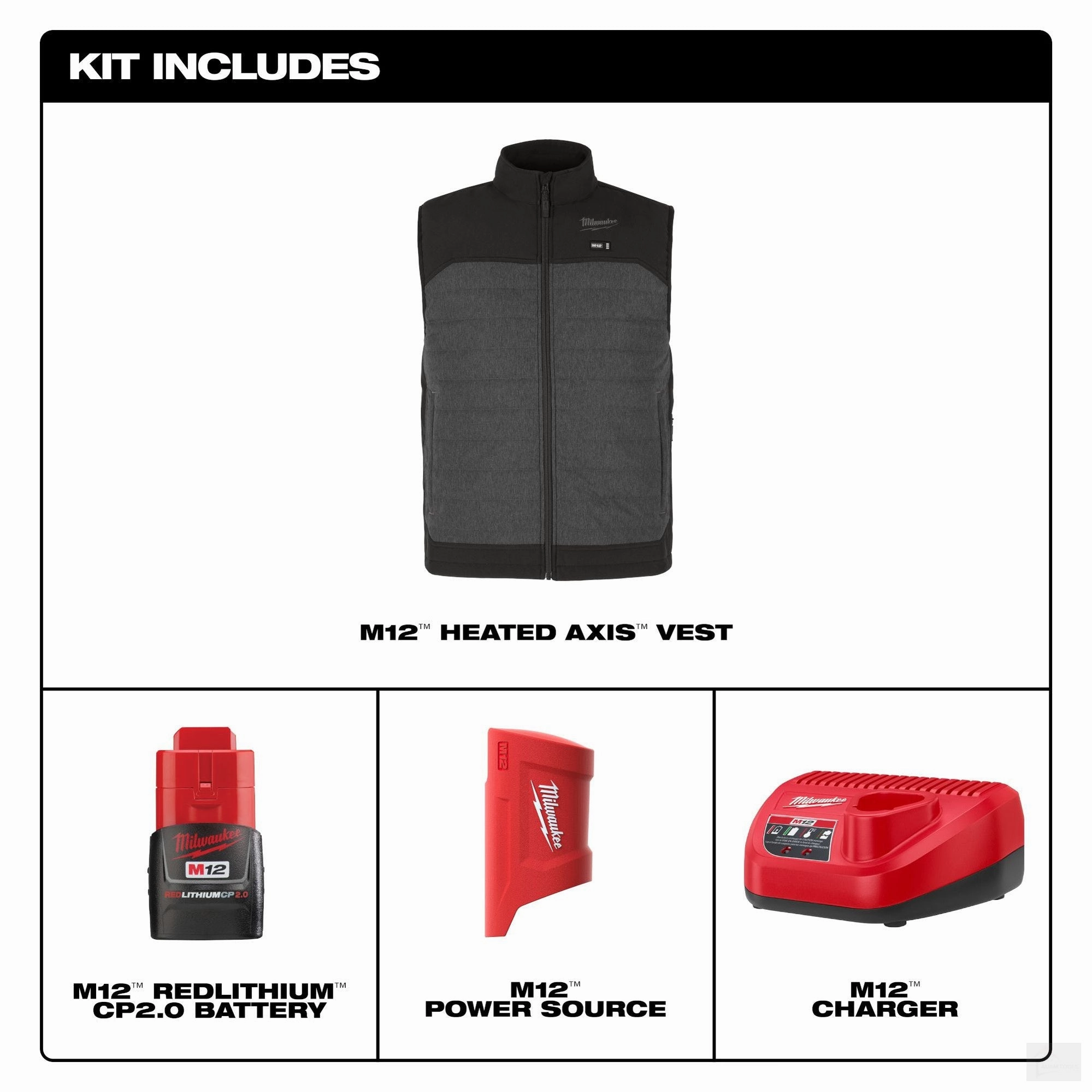 Milwaukee Men's M12 AXIS Gray Heated Vest Kit (M300G-21)