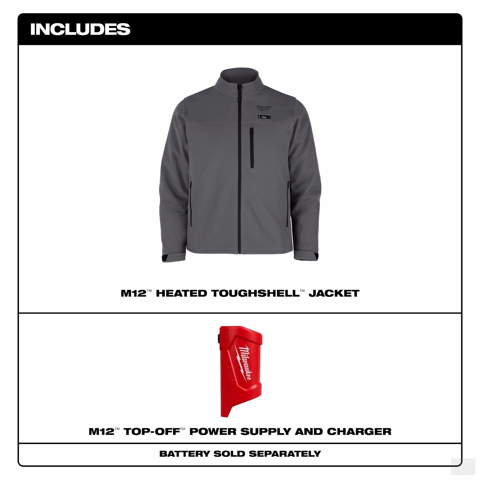 Milwaukee Men's M12 Lithium-Ion Cordless TOUGHSHELL Gray Heated Jacket (Jacket and Charger/Power Source Only) {M100G-20}