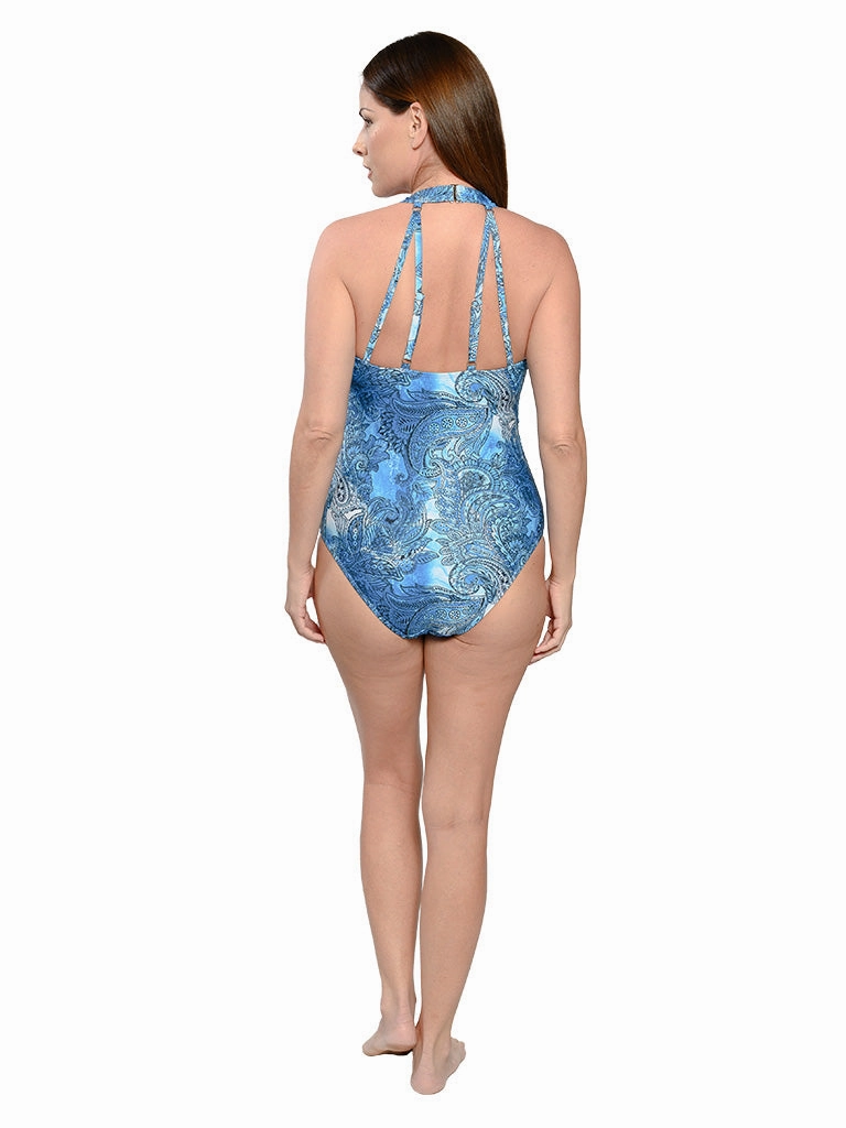 Missy V-Neck, high strap back one piece bathing suit.