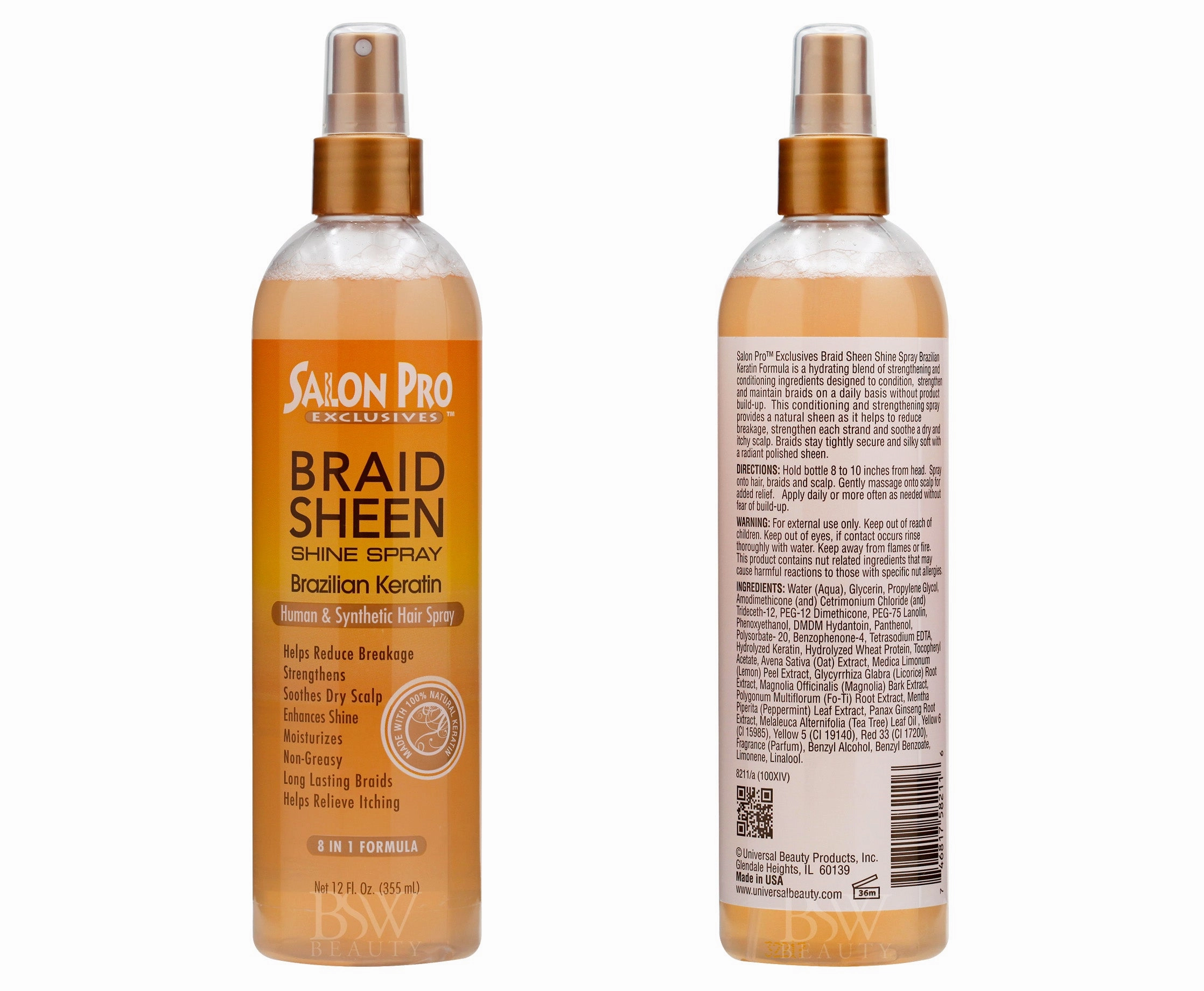 SALONN PRO EXCLSIVES BRAID SHEEN SHINE SPRAY BRAZILIAN KERATIN 12oz