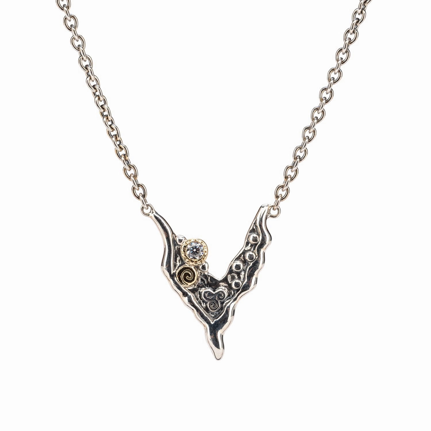 Silver and 10k Gold Rocks 'n Rivers Necklace - Cubic Zirconia