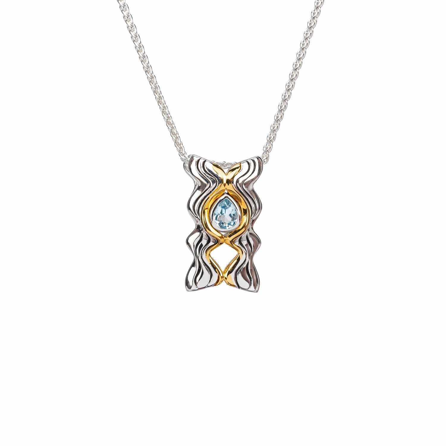 Silver And 10k Gold Rocks 'n Rivers Pendant - Centered Blue Topaz