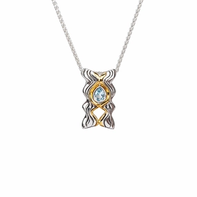 Silver And 10k Gold Rocks 'n Rivers Pendant - Centered Blue Topaz