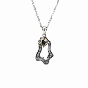 Silver and 10k Gold Rocks 'n Rivers Pendant - Mystic Blue Moissanite