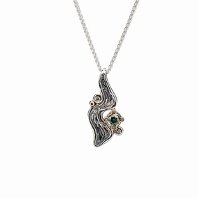 Silver and 10k Gold Rocks 'n Rivers Pendant - Mystic Blue Moissanite