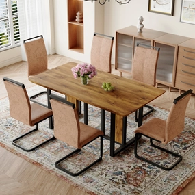 Streamdale 67" Wood Dining Table Set with 6 Brown Chairs