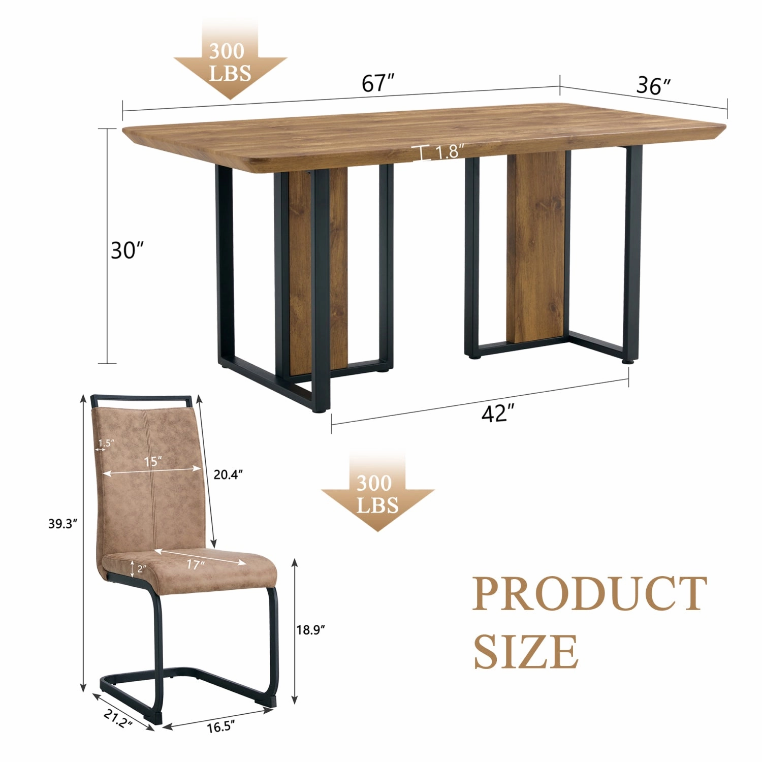 Streamdale 67" Wood Dining Table Set with 6 Brown Chairs