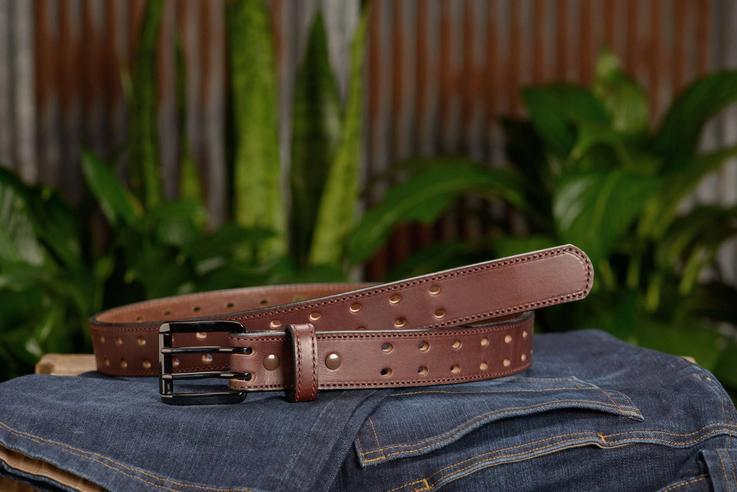 The Holey Bull: Brown Stitched Double Prong Max Thick 1.50"