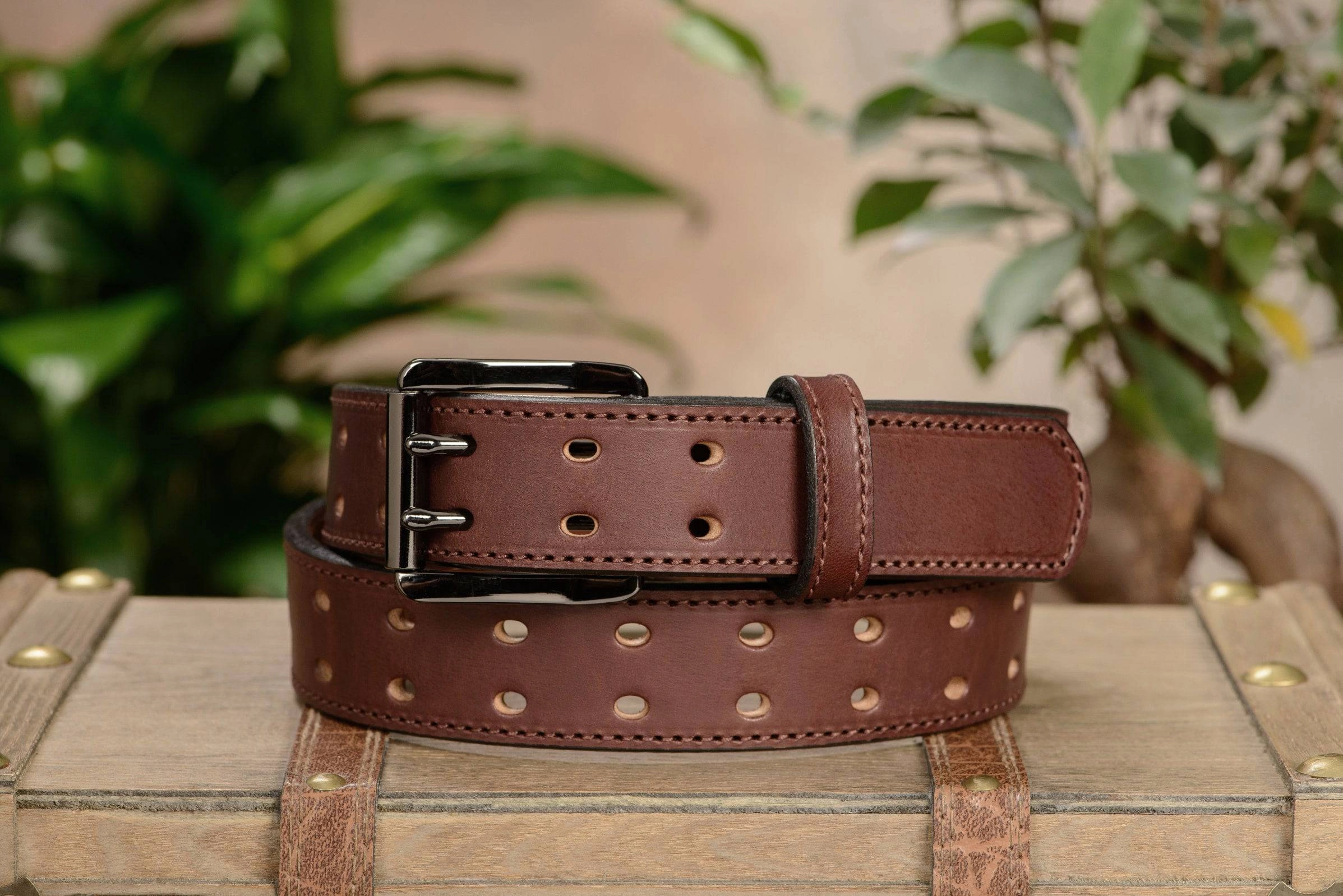 The Holey Bull: Brown Stitched Double Prong Max Thick 1.50"