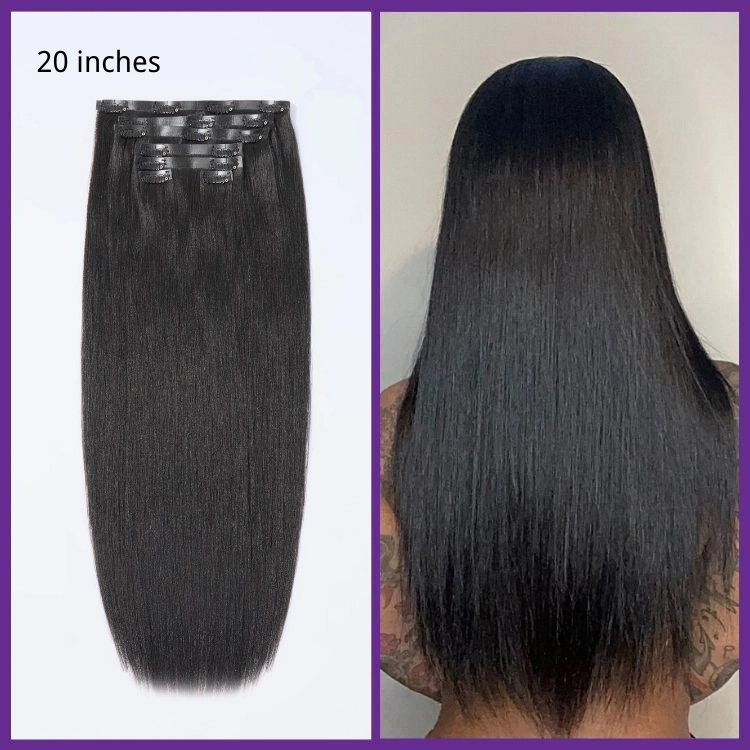 Ultra Natural Seamless Yaki Straight Clip in Human Hair Extensions Hair Pieces 135g 9pcs / 7pcs with Free Gift